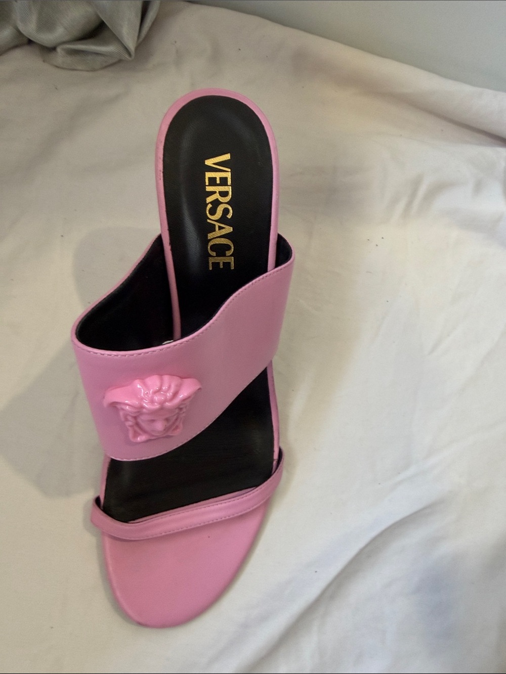 Versace Pink Medusa Slide Mule with Gold Logo Insole